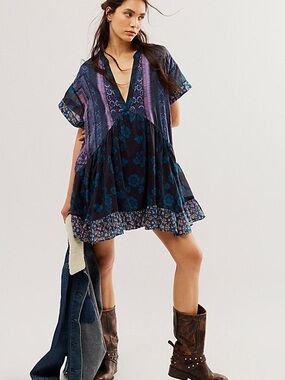 Agnes Printed Mini Dress in Midnight Combo
